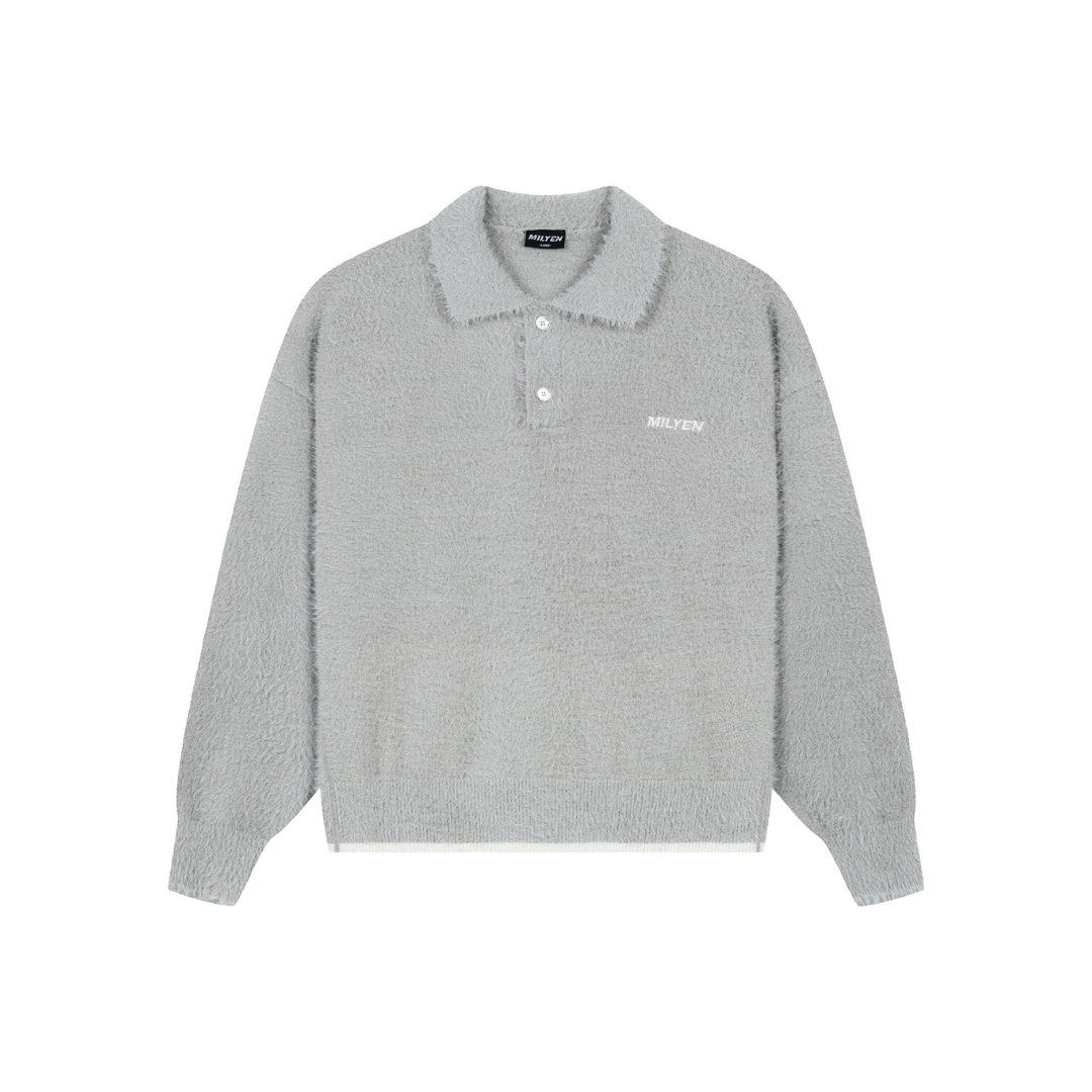 MOHAIR POLO SWEATER GREY