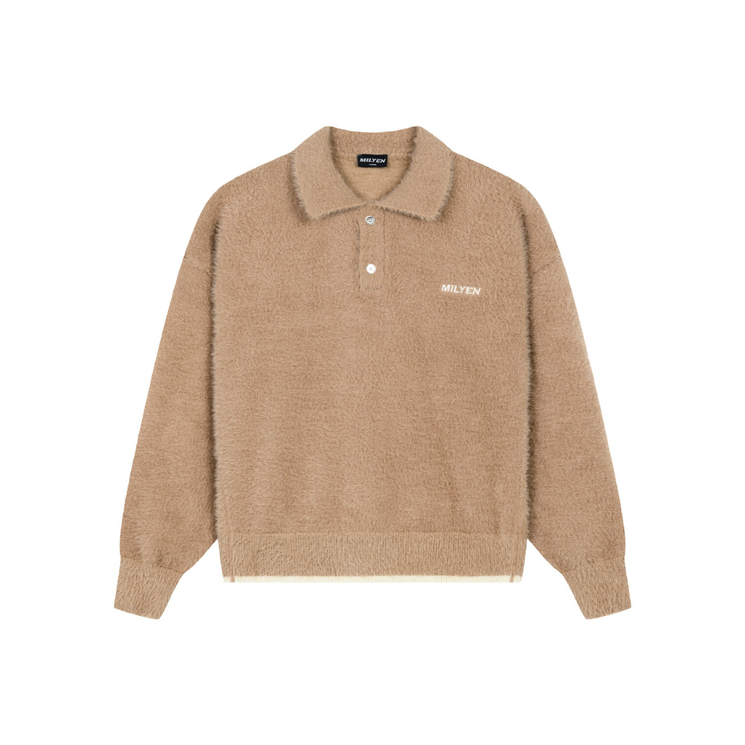 MOHAIR POLO SWEATER BROWN
