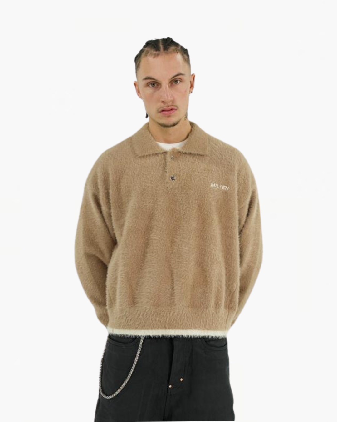 MOHAIR POLO SWEATER BROWN