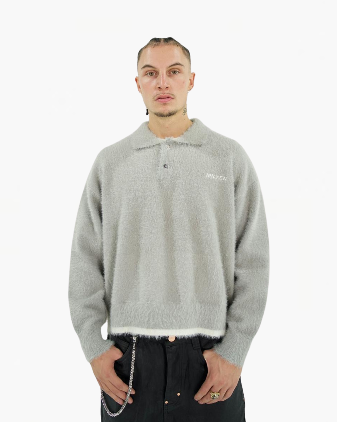 MOHAIR POLO SWEATER GREY
